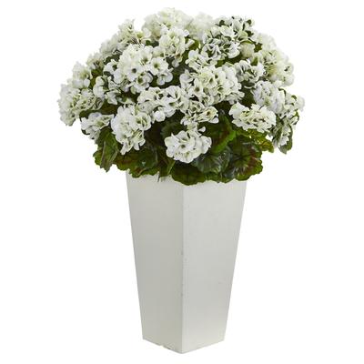 27" Geranium Artificial Plant in White Planter UV Resistant (Indoor/Outdoor)