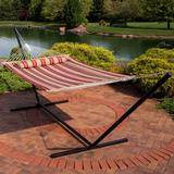 Sunnydaze 2-Person Quilted Spreader Bar Hammock and 15-Foot Stand - Red Stripe