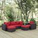 Sol 72 Outdoor™ Brentwood 6 Piece Rattan Sectional Seating Group w/ Cushions Synthetic Wicker/All - Weather Wicker/Wicker/Rattan in Orange | Wayfair