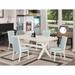 East West Furniture Table Set- a Dining Room Table and Baby Blue Linen Fabric Chairs, Off-White(Pieces Options)