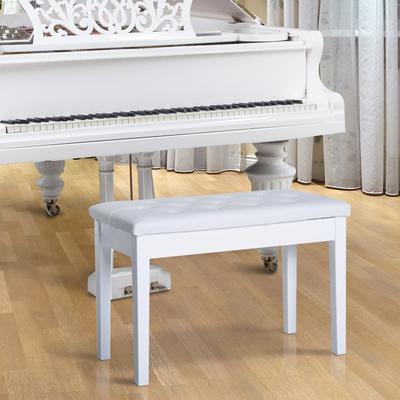 HOMCOM Traditional Country Birchwood Faux Leather Padded 2 Person Piano Bench - White