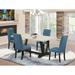 East West Furniture Dining Table Set- a Dining Table and Blue Linen Fabric Upholstered Parson Chairs, Black(Pieces Options)