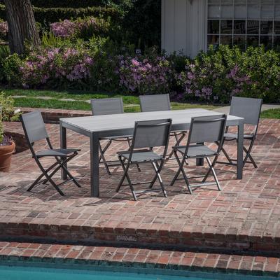 Cambridge Yuma 7-Piece Dining Set with 6 Sling Folding Chairs and a Faux Wood Dining Table