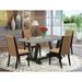 East West Furniture Dining Table Set- a Dining Table and Light Sable Linen Fabric Upholstered Chairs, Black(Pieces Options)