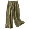 FTCayanz Women's Linen Palazzo Trousers Ladies Drawstring Waist Wide Leg Culottes Pants (Medium, Army Green)