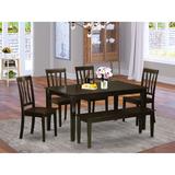East West Furniture 6 Piece Dining Set- a Rectangle Dining Table and 4 Kitchen Chairs with a Bench, Cappuccino (Seat Options)