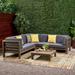 Oana Outdoor 5 Seater V Shaped Mid-Century Modern Acacia Wood Sectional Sofa Set with Coffee Table by Christopher Knight Home