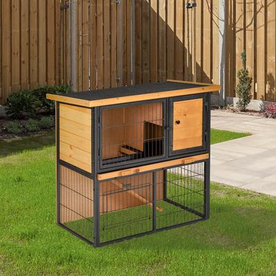 PawHut Wood-metal Rabbit Hutch Elevated Pet House Bunny Cage Small Animal Habitat with Slide-out Tray 35" x 18" x 32"