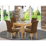 East West Furniture Dining Table Set- a Wooden Table and Linen Fabric Upholstered Chairs, (Pieces & Finish Options)