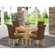 East West Furniture Dining Table Set- a Wooden Table and Linen Fabric Upholstered Chairs, (Pieces & Finish Options)