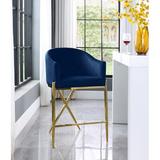 Willa Arlo™ Interiors Niko 26.5" Counter Stool Upholstered/Velvet/Metal in Blue/Yellow | 38 H x 23.5 W x 22.5 D in | Wayfair