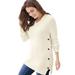 Plus Size Women's Side Button V-Neck Waffle Knit Sweater by Woman Within in Ivory (Size 18/20) Pullover