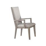 Wooden Arm Chairs with Fabric Padded Seat and High Backrest, Gray, Set of Two