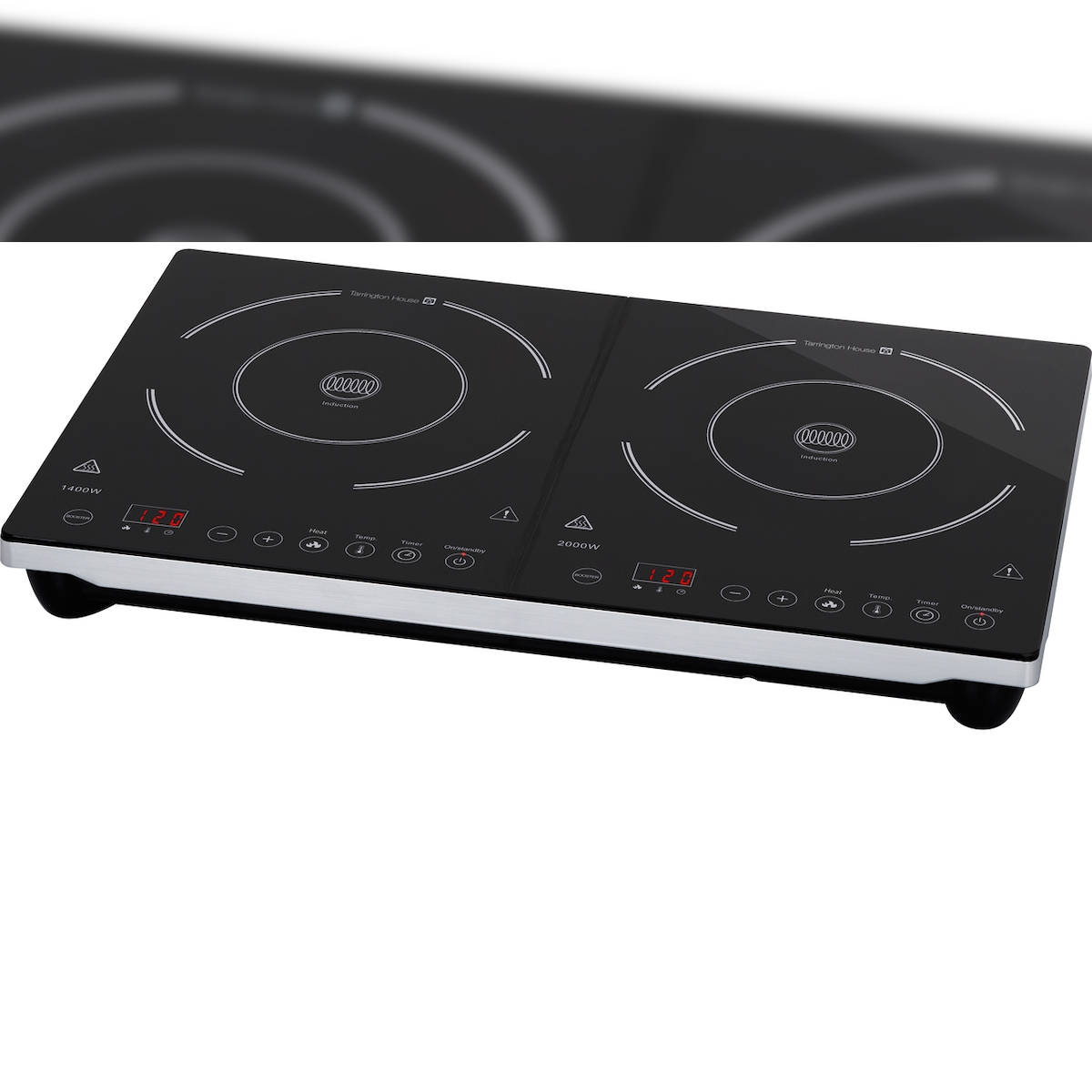Tarrington House Doppel-Induktionskochplatte DIC3440ABS, Stahl / Glas, 60 x 38 x 4.4 cm, mit LED Display, 3400 W, schwarz Image