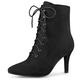 Allegra K Women's Pointy Toe Zip Lace Up Stiletto Heel Ankle Boots Black 7.5 UK/Label Size 9.5 US