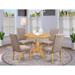 East West Furniture Dining Table Set Contains a Round Table and Dark Khaki Linen Fabric Kitchen Chairs, Oak (Pieces Options)