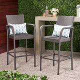 Delfina Outdoor Grey Wicker Barstools (Set of 2) by Christopher Knight Home - 24.80" D x 24.35" W x 46.50" H