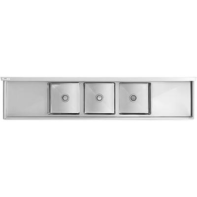 Regency 106" 16 Gauge Stainless Steel Three Compartment Commercial Sink with Stainless Steel Legs, Cross Bracing, and 2 Drainboards - 18" x 18" x 14" Bowls