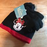 Disney Accessories | Disney Minnie Mouse Girls Hat & Glove Set | Color: Black/Red | Size: Osg