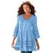 Plus Size Women's Illusion Lace Big Shirt by Roaman's in Soft Sky (Size 28 W) Long Shirt Blouse