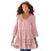 Plus Size Women's Illusion Lace Big Shirt by Roaman's in Soft Blush (Size 20 W) Long Shirt Blouse