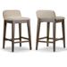 Set of 2 Atia Dark Brown Rubberwood Barstool with Low Back Fabric Seat