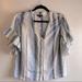 Anthropologie Tops | Anthropologie Drew Linen Button Up Ruffle Top Nwt | Color: Blue/Cream | Size: S