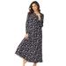 Plus Size Women's Long sleeve gown by Dreams & Co. in Black Bouquet (Size 4X) Nightgown