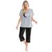 Plus Size Women's 2-Piece Capri PJ Set by Dreams & Co. in Black Dot (Size 3X) Pajamas