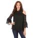 Plus Size Women's Lace Cold-Shoulder Top by Roaman's in Black (Size 22 W) Mock Neck 3/4 Sleeve Blouse