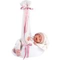 Llorens 1074006 Baby Doll with Blue Eyes and Soft Body, Doll Including Pink Outfit with Pointed Hat, Dummy, Dummy Chain and Cuddly Hanging Cradle, 42 cm