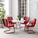 Ridgeland 5Pc Outdoor Metal Dining Set Bright Red Gloss/White Satin - Dining Table & 4 Chairs - Crosley KO10015RE