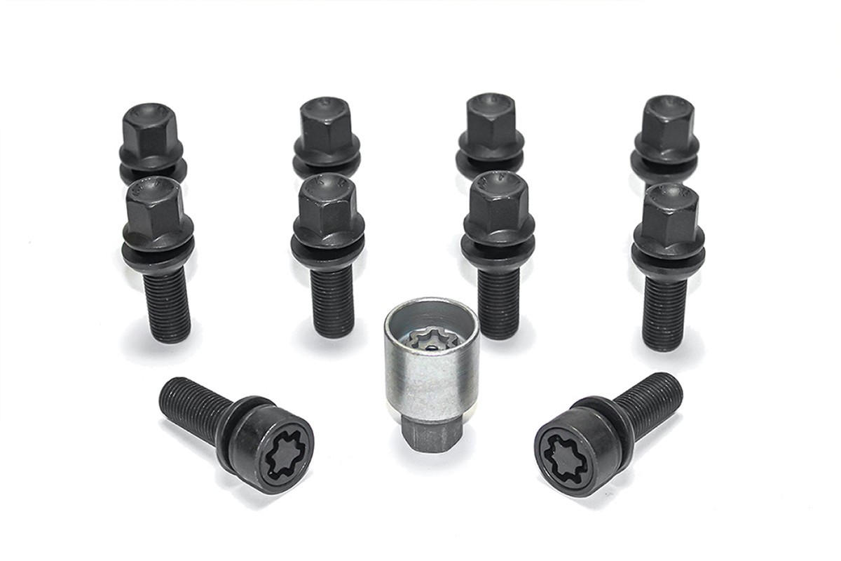 H&R 10x Schraube mit bewegl. Kugelbund M14x1,5x42mm SW17 R13mm B1454203SET Radschraube schwarz Image