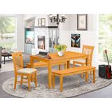 East West Furniture 5 Piece Modern Dining Table Set- a Rectangle Table and 2 kitchen Chairs with 2 Benches, Oak (Seat Options)