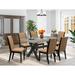 East West Furniture Dinette Set- a Dining Table and Light Sable Linen Fabric Parson Chairs, Wire brushed Black.(Pieces Options)