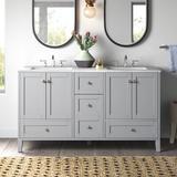 Mercury Row® Aleta 60" W x 22" D x 34" H Double Bathroom Vanity Wood/Marble in Gray | 33.88 H x 60 W x 22 D in | Wayfair