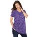 Plus Size Women's Short-Sleeve V-Neck Ultimate Tunic by Roaman's in Violet Lavender Paisley (Size 6X) Long T-Shirt Tee