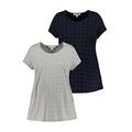 Ulla Popken Womenswear Plus Size Curvy Oversize Bellieva 2 Pack Dot Print Cotton Tees Grey Melange, Navy Multi 42+ 797184123-42+