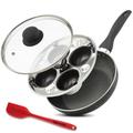 Eggssentials 2 IN 1 Egg Pan & Egg Poacher Pan, Granite Nonstick Fry Pan Poached Egg Maker and Frying Skillet with Lid, Poached Eggs Cooker Food Grade Safe PFOA Free with Spatula, Egg Cookware - 4 Cups