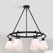 Chaya Matte Black 6-Light 28-Inch Wagon Wheel Chandelier w/ Frosted Glass Shades