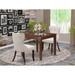 East West Furniture Dining Room Furniture Set- a Square Dining Table and Doeskin Linen Fabric Chairs, Mahogany(Pieces Option)