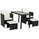 Ensemble salon jardin encastrable 2 fauteuils 2 tabourets table noir