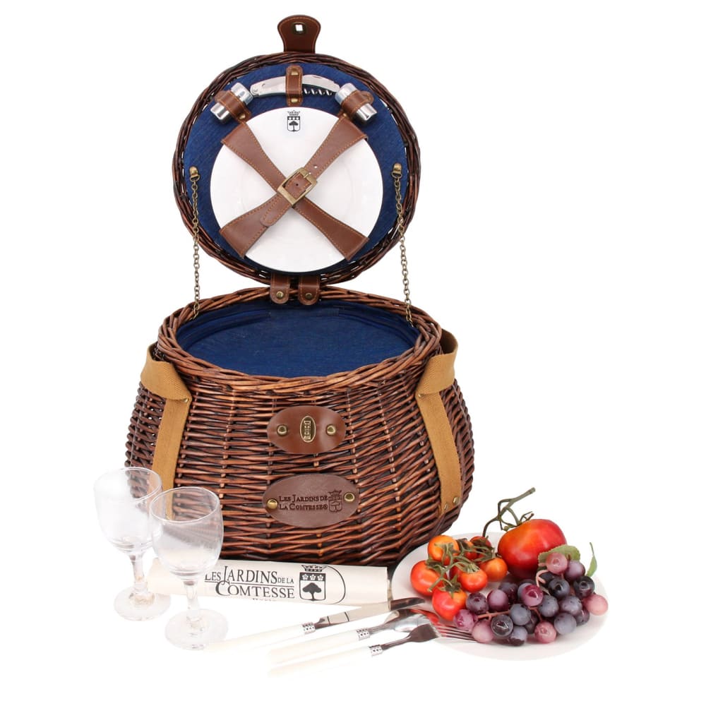 Panier pique-nique rond en osier Tuileries bleu foncé 2 personnes