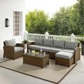 Bradenton 5Pc Outdoor Wicker Sectional Set Gray /Weathered Brown - Left Loveseat, Right Loveseat, Armchair, Coffee Table, & Ottoman - Crosley KO70188WB-GY