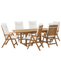 Gartenmöbel Set Hellbraun Akazienholz 6-Sitzer Auflagen Cremeweiß ausziehbarer rechteckiger Tisch Rustikal Landhaus Stil Outdoor