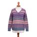 'Multi-Color Stripe Alpaca Blend Long Sleeve V-Neck Sweater'