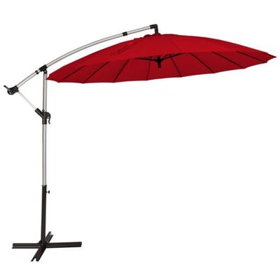 Costway 10 Feet Patio Offset Umbrella Market Hanging Umbrella for Backyard Poolside Lawn Garden-Dark Red