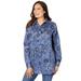 Plus Size Women's Soft Sueded Moleskin Shirt by Woman Within in Light Indigo Sketched Folk (Size 4X) Button Down Shirt