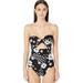 Kate Spade Swim | Kate Spade Floral Spade Scalloped Bandeau Swimsuit | Color: Black/White | Size: Xs