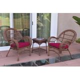 3Pc Santa Maria Honey Wicker Chair Set - Red Cushions- Jeco Wholesale W00210_2-CES030